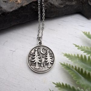 Silver Tree And Moon Pendant Necklace